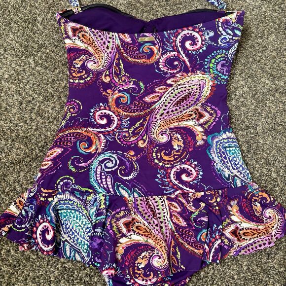 Lauren By Ralph Lauren’s Women’s Purple Paisley One Piece Swim Suit Size 10 - Picture 5 of 9